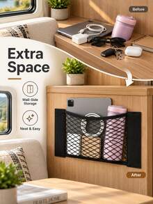 Elastic Mesh Storage Bag With Adhesive Wall Mount - Sticky Organizer Bag For Mail, Letters, Documents, Perfect For Cabinet Doors, Car Trunk, Under Sink, Sofa Side And RV - Home, Kitchen And Travel Storage - Multicolor - View 5