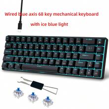 HXSJ 新款 68 鍵機械鍵盤 有線熱插拔 雙色注塑鍵帽 USB-C 鍵線分離 冰藍燈光 適用居家遊戲與辦公使用 僅支援有線連接 - 查看 10