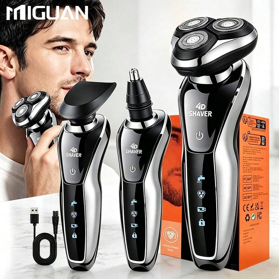 Electric Razor For Men, Combination Electric Shaver Nose Hair Trimmer USBRechargeable Portable Razor 3D Floating Blade Battery Capacity 600mAh