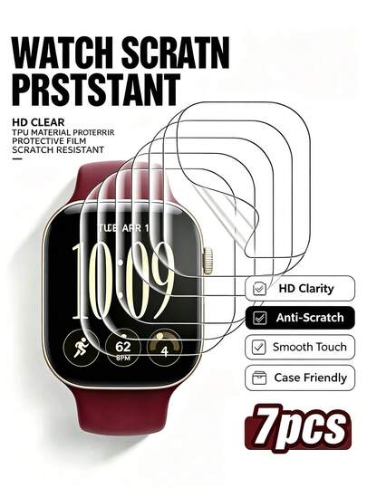 7 piezas Protector de pantalla de hidrogel transparente curvo autorreparable para Apple Watch, película suave antiarañazos sin burbujas, compatible con 38/40/41/42/44/45/49/46mm Ultra SE 12/11/10/8/7/6/5/4/3/2/1, disipación automática de burbujas en 24 horas, accesorio diario para reloj, opción de regalo de pareja para Año Nuevo
