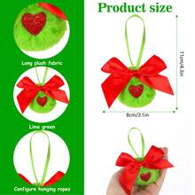 12pcs Green Fuzzy Christmas Ball Ornaments, Fuzzy Elf Decorations With Red Bows - Multicolor - View 3