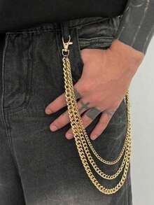 1pc Minimalist Fashion Multi-Layer Chain Men's Pants Chain, Gold Waist Accessory, Suitable For Men And Women For Daily, Party, Date Wear, Gift Jewelry - Multicolor - View 3
