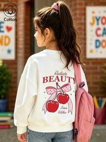 Girls' Cute Printed Drop-Shoulder Round-Neck Long-Sleeve Casual Sports Sweatshirt - White - View 1