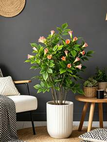 Kmitang 90cm Large Artificial Lacquer Trees With Morning Glory Flower Fake Campsis Plants Branch Faux Nandina Tree Plastic Ficus Plant Real Touch Tree Sumac Leaves For Home Garden Party Balcony Decor Without Pot 1pc - Multicolor - View 5