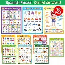 Lachilly 10 buah Poster Pembelajaran Bahasa Spanyol, Perlengkapan Pendidikan Prasekolah Taman Kanak-kanak, Dekorasi Papan Buletin Kelas, Poster A4, Materi Pembelajaran Bahasa Spanyol - MultiWarna - View 2