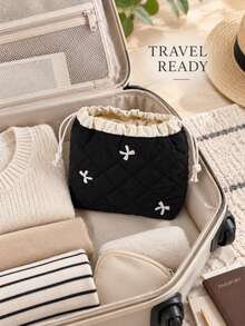 1pc Luxury Quilted Shell Makeup Bag, Portable Daily Cosmetic Storage Bag, High-End Large Capacity Cute Drawstring Pouch - Multicolor - View 5