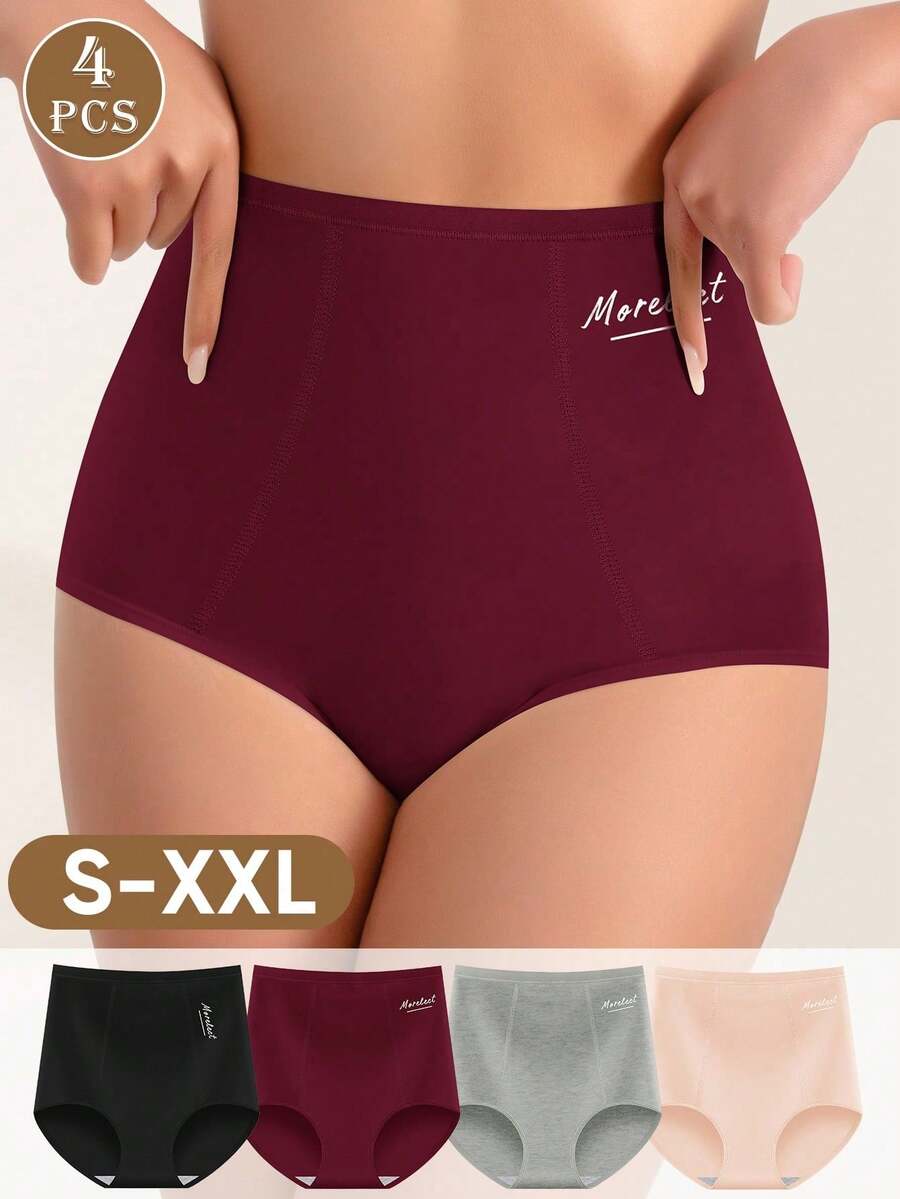 4 piezas/Paquete Bragas sin costuras de cintura alta para mujer, ropa interior cómoda con alta elasticidad y levantamiento de glúteos, lencería para mujer - Multicolor - Ver 1