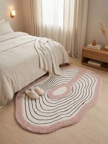 1PC Pink & White Abstract Wave Pattern Area Rug, Modern Minimalist Faux Cashmere Asymmetrical Shaped Edge, Machine Washable Large Size Mat For Living Room Bedroom, Aesthetic Home Decor - Multicolor - View 2