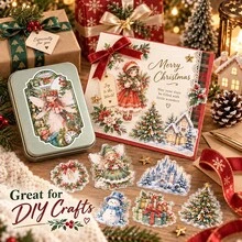 Christmas Box Series Tin Box Stickers, Christmas Theme Cute Girl Planner Stickers, DIY Decorative Stickers - Multicolor - View 7