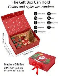 1pc Christmas Gift Box, Holiday Decorative Gift Packaging Box With Ribbon Bow, Reusable, Suitable For Home Christmas Party And Gift Giving - Multicolor - View 4