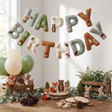 2D Flat Farm And Forest Animal Theme Felt Happy Birthday Banner Set, Rustic And Forest Animal Bunting Decoration DIY Birthday Party Wall Decor - A - View 10