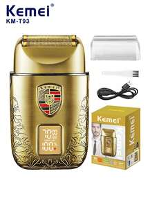 Kemei KM-T93 Men's Electric Shaver Reciprocating Dual Blade Razor USB Rechargeable LED Digital Display Metal Body Beard Trimmer Suitable For Business Gift Gift For Men - Gold - View 12