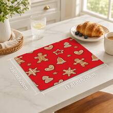 1pc Christmas Gingerbread Man Snowflake Bell Print Kitchen Table Mat, Red Christmas Tablecloth Coffee Machine Countertop Mat, Winter Holiday Party Restaurant Tabletop Decor Drain Mat, Home Kitchen Christmas Decoration - Multicolor - View 10