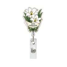 1pc Floral Retractable Badge Reel, Inspirational Flower Acrylic Rotating Badge Holder, Medical ID Clip, Souvenir - Multicolor - View 10