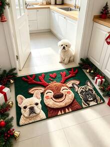 1pc Deer & Dog Christmas Doormat, Welcome Mat, Small Rug, Carpet, Floor Mat, Outdoor Doormat, Kitchen Rug, Home Decor, Front Door Mat, Area Rug, Outdoor Mat, Home Decoration - Multicolor - View 2