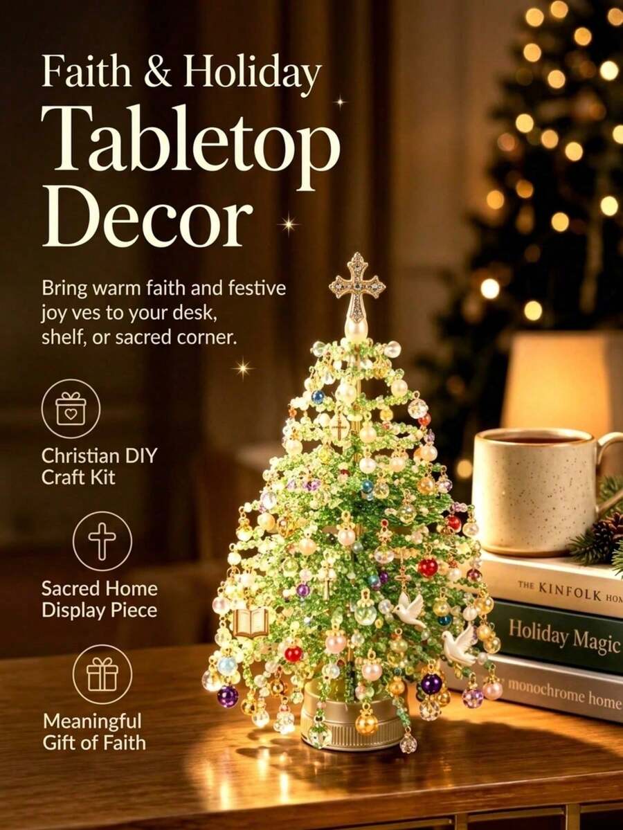 DIY Beaded Christmas Tree Kit, 3D Crystal Bead Pearl Christmas Tree Making Set, Colorful Beads, Metal Frame, Angel Topper, Warm Glowing Display, Holiday Tabletop Tree Decoration, Christmas Tree - Multicolor - View 1