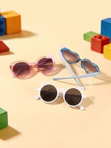 1set 3pcs Kids 3-8Y Heart & Cat Ear PC Frame Fashion Glasses, Cute Style For Party & Vacation With Glasses Box - Multicolor - View 5