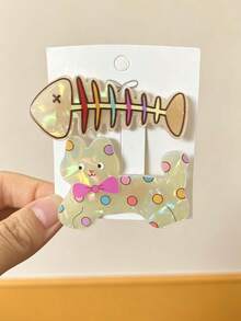 2pcs Cute Cat Animal Hair Clips, Adorable Fun Hair Accessories For Women, Suitable For Daily Wear, Gatherings With Friends,Hair Slide,Claw Clips - Multicolor - View 9