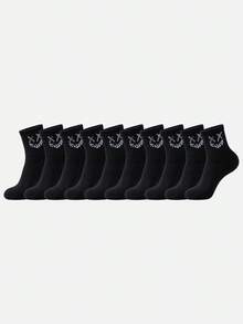 5 Pairs Men's Mid-Calf Socks, Black Printed Pattern, Street Dark Style, Comfortable And Versatile - Multicolor - View 3