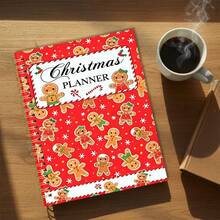 1pc 14*21cm Spiral Notebook, Red Gingerbread Man Seamless Pattern Christmas Planner Soft Cover Journal, Dot Grid Inner Pages, Holiday Organizer Notepad For Schedule & Gift List, Christmas Gift - Multicolor - View 4