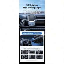 1pc Car Phone Holder, Universal Air Vent Navigation Mount, Compatible With Phones, Supports 360 Degree Rotation, Stable Anti-Shake, Suitable For Most Car Models - Black - View 2