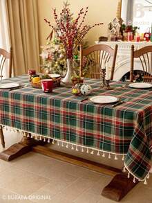 Bubaba Christmas Plaid Tassel Tablecloth, Green And Red Checkered Rectangular Tablecloth, Rustic Farmhouse Style Holiday Table Decor, Suitable For Christmas Party And Winter Home Decoration - Multicolor - View 11