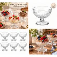 6-Piece Clear Ribbed Glass Dessert Bowls With Pedestal Base – Elegant Ice Cream, Fruit & Pudding Serving Cups - View 2