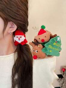 Women's Christmas Velvet Scrunchie, With Santa Claus, Reindeer, Christmas Tree Fabric Applique, Holiday Hair Accessory, Christmas Party Holiday Styling, Daily Gathering Outfit Accessory, Multiple Styles Available - Multicolor - View 10