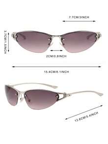 1 Pair Men's Silver Cat Eye Half-Frame Lightweight Luxury Metal Thin Temple Classic Fashion Glasses - Silver - View 4
