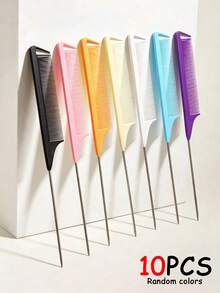 12/10/1pc Pointed Tail Steel Needle Comb With Hook, For Hair Parting And Dyeing, Segmented Teeth, Tapered Tail Steel Needle Comb - Multicolor - View 6