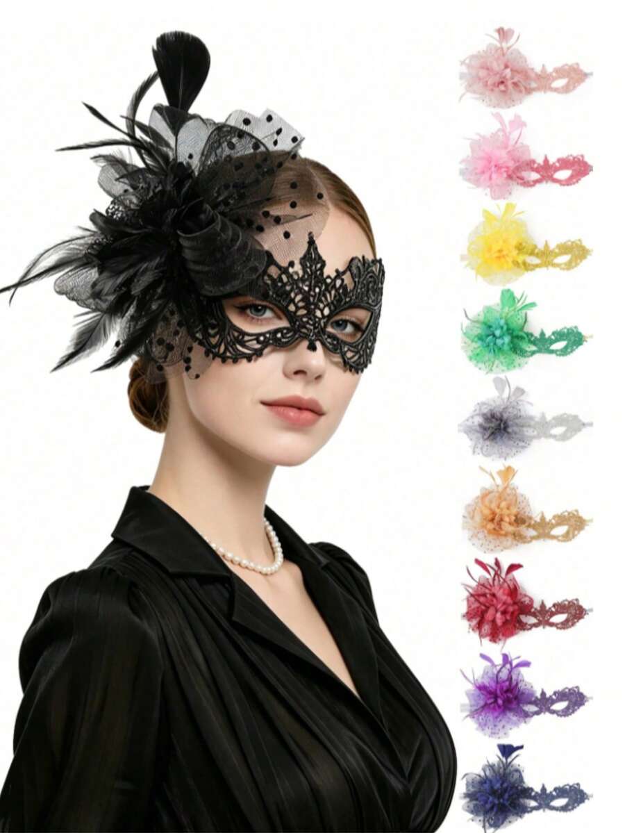 Women's 1920s Vintage Lace Veil Masquerade Mask, Suitable For Carnival Party, Festival, Evening Party, Ball, Detachable Hair Accessory And Mask, Halloween - Multicolor - View 1