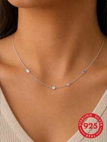 1pc S925 Sterling Silver Niche Vibrant Geometric Circle Collarbone Necklace, Delicate Luxury Versatile Vacation Party Photo-Worthy Atmosphere Neck Accessory, Gentle Elegant Sweet Elegant Women's Necklace, Thoughtful Gift For Family And Friends - Silver - View 4