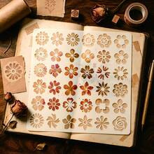 1 Floral Pattern Painting Stencil, 6x6 Inches; Features Four-Petal And Six-Petal Flowers, Sunflowers, Wreaths, Roses, And Other Floral Motifs; Fresh, Natural Spring Design With Woodland Botanical Elements. - Sets - View 6