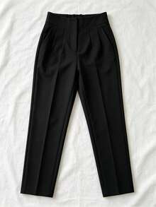 High-Waisted Pleated Wide-Leg Pants, Elegant And Suitable For Work In Autumn/Winter - Black - View 6