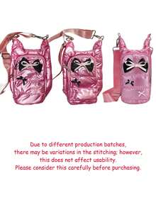 Cute Bow Water Bottle Crossbody Bag, Adjustable Strap Quilted Crossbody Bag, Fashionable Insulated Cup Holder, With Phone And Accessory Pockets - Multicolor - View 11