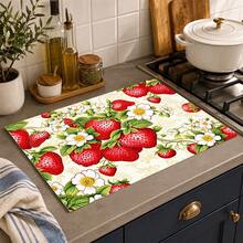 1pc Red Strawberry & White Floral Kitchen Drain Mat Table Mat, Fruit & Plant Print Dining Table Mat Coffee Table Mat, Country Farmhouse Style Desktop Decor Mat, Spring & Summer Kitchen Dining Home Decor - Multicolor - View 2