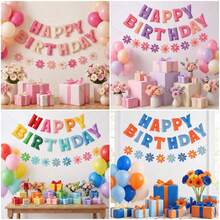 4pcs Colorful Happy Birthday Felt Banner Set, Letter Flags With Garland, Felt Birthday Party Decorations, Baby Shower Party Backdrop Decor - A - View 1