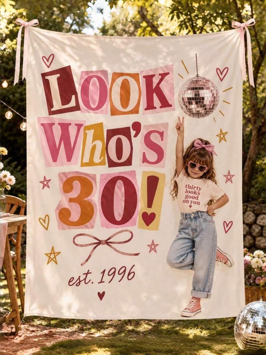 Birthday Banner, Who's 30 Background Wall, Personalized Vintage Birthday Decor, Disco Party Photo Backdrop - Multicolor - View 1