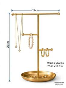 Jewelry Stand Necklace Holder, With 2 Tower-Style Metal Jewelry Storage Racks, For Storing Bracelets, Necklaces, Rings, Watches, Home Bedroom Room Decor, Perfume Desktop Bathroom Storage, Bathroom Kitchen Storage, Car Accessories - Gold - View 7