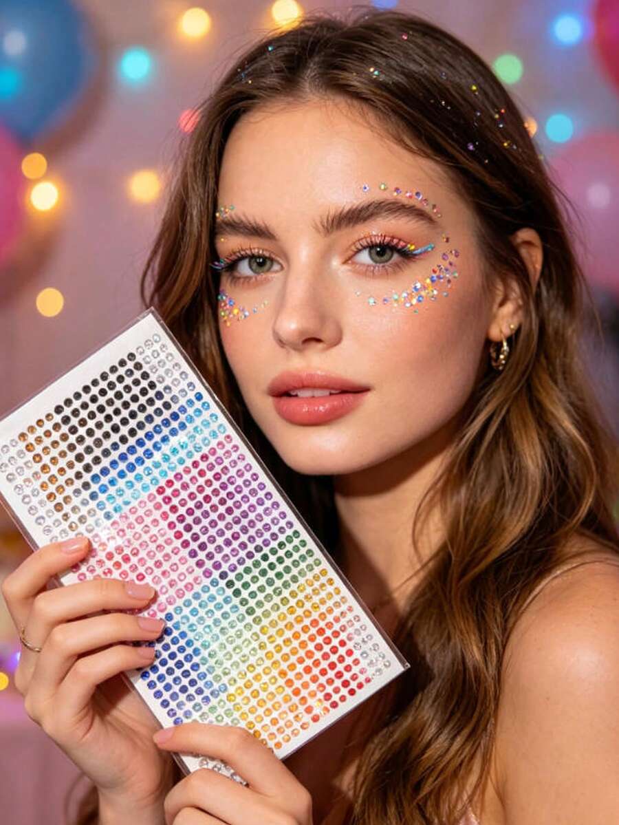 900/Pcs Rainbow Color Round Rhinestone Self-Adhesive Stickers, Party Makeup Face Stickers, Nail Art Decoration, Parent-Child Crafting, Accessory Modification, Photo Album Decoration, Multi-Functional DIY Glitter Rhinestone Stickers