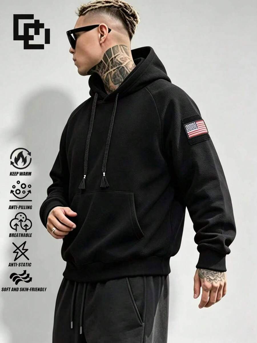 Men's Autumn/Winter Fleece Sweatshirt, Fashion Casual Warm Top - Black - View 1