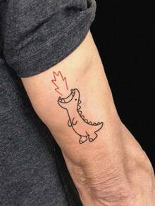 1 Sheet Cute Cartoon Fire Breathing Dinosaur Temporary Tattoo, Minimal Line Art Fake Tattoo Stickers For Wrist Body Art - Multicolor - View 3