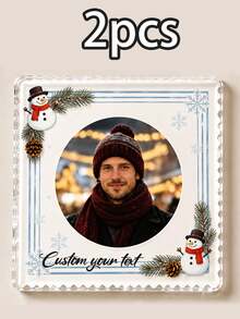 Custom Christmas Photo Magnets, Personalized Family Fridge Magnets, Customized Text Holiday Refrigerator Decorations, Customizable Round Square Picture Magnets, Santa Snowman Theme Keepsake Gifts, Festive Home Decor, Christmas Party Accessories - Style a - View 14