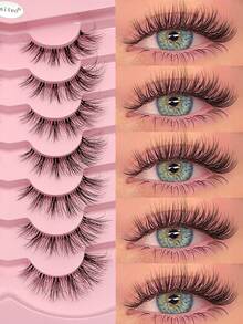 Asiteo 7 Pairs Natural Lightweight False Eyelashes - Lightweight & Reusable, Creates Perfect Voluminous Effect - Transparent Lash Bands, Criss-Cross Design, Essential For Eye Makeup - Natural Lashes - View 9
