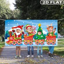 Banner Latar Belakang Potongan Wajah Natal Datar 2D, Kereta Natal, Siluet Wajah Peri dan Santa Claus untuk Properti Foto - A - View 13
