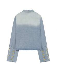 Fall Denim Jacket Women's Cropped Jean Jacket Long Sleeve Napoleon Jackets Coat Rope Buttons Napoleon Military Outerwears Woman Autumn Streetwear - Light Wash - View 6