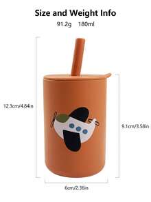 1pc Silicone Baby Straw Cup With Cute Printed Pattern, 180ml Large Capacity Water Cup Suitable For Baby Daily Drinking - Multicolor - View 3