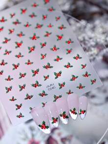 聖誕冬青莓果雪花美甲貼紙，節日風黏性美甲貼花，聖誕主題 DIY 美甲裝飾配件 - 彩色 - 查看 6
