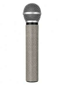 1pc Realistic Rhinestone Microphone Prop, Glossy Microphone Decor For Home Bar, Party Gift, Speech Practice Prop - AA - View 8