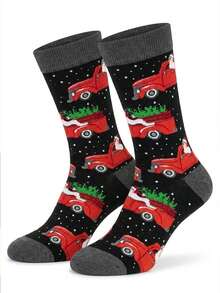 1 Pair Of Christmas Holiday Crew Sock,Santa Red Truck Christmas Tree Snowflake Pattern,Warm Soft Breathable Fall Winter Wear,Gift For Men Women - Multicolor - View 2